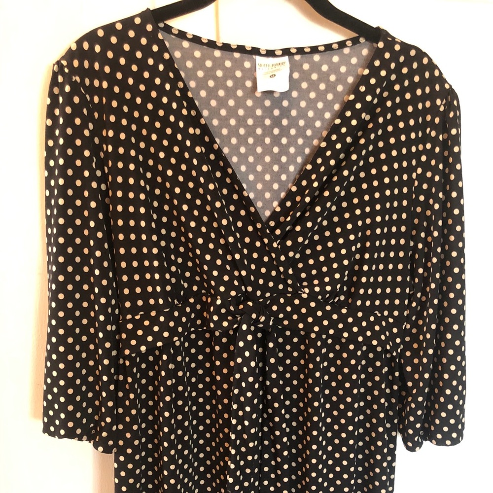 Motherhood Maternity black dots blouse.